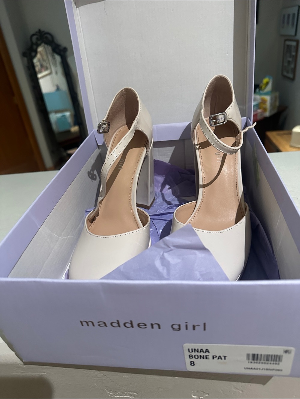 Madden Girl Bone Ankle-Strap Pointed-Toe Block Heels